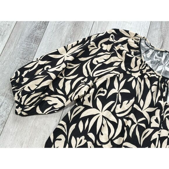 Terra & Sky plus peasant linen black and tan blouse plus size 3X - Picture 7 of 13